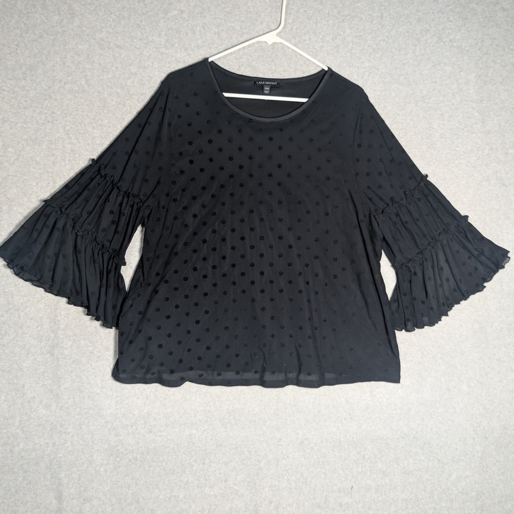 Lane Bryant Ruffle Bell Sleeve Blouse Women 18/19 Goth Sheer Polka Dot